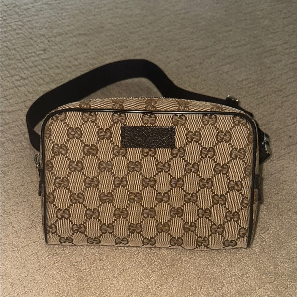 Authentic Gucci Beige and Brown Monogram Belt Bag